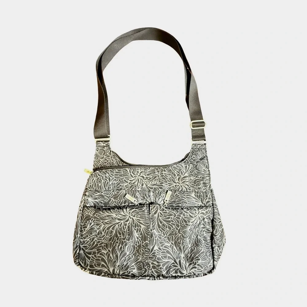 Baggallini‎ Everywhere Crossbody Bag Black Floral Nylon Travel Purse RFID Pouch